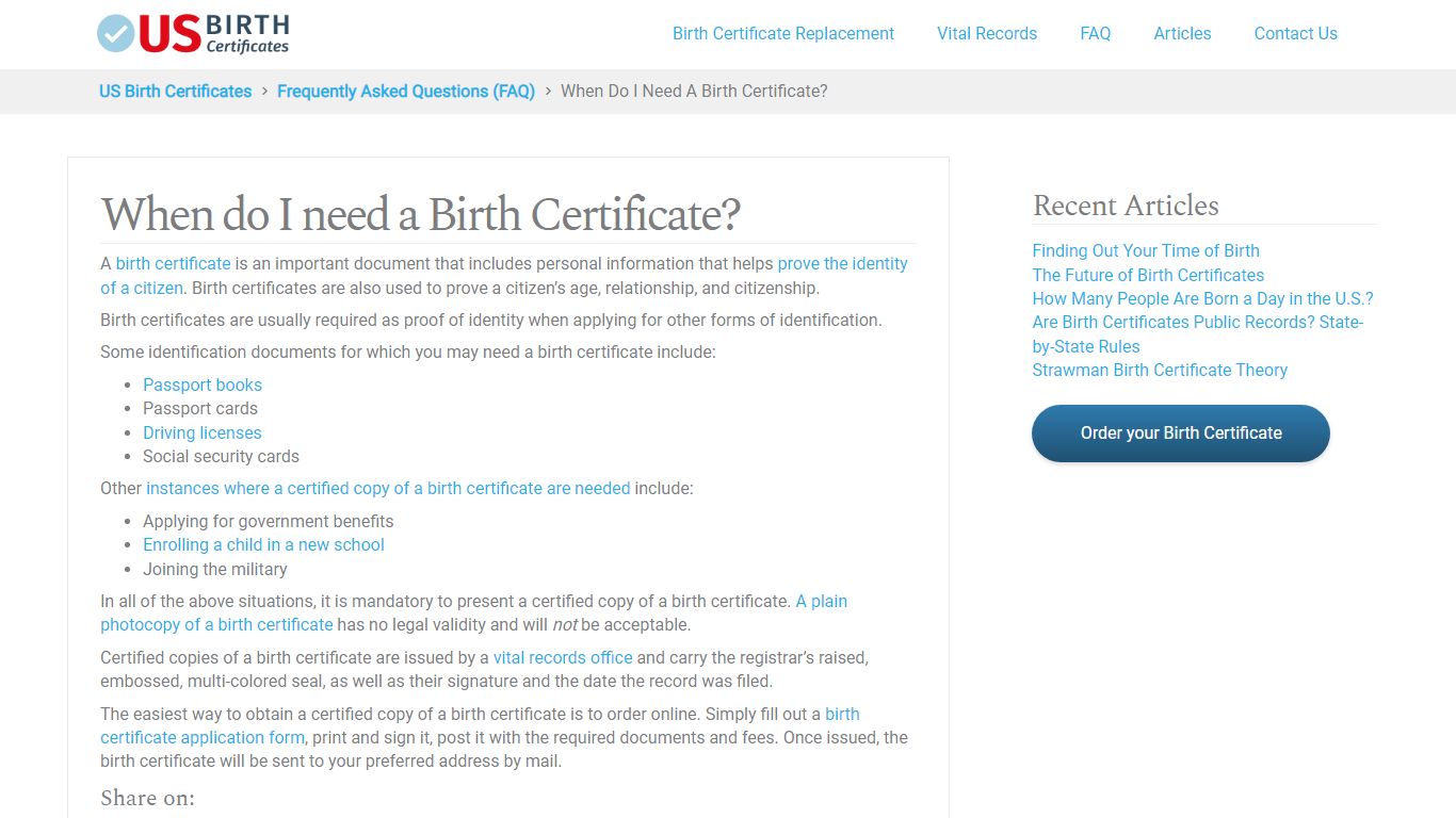 When Do I Need a Birth Certificate? - US Birth Certificates